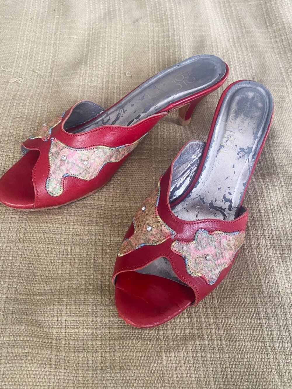 Red Embellished Women's Mules - Fashion Heel - Picture 3 of 8